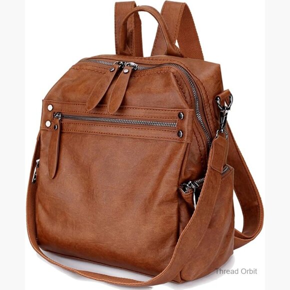 Convertible PU Leather Backpack Purse for Women, Adjustable Straps, Multiple